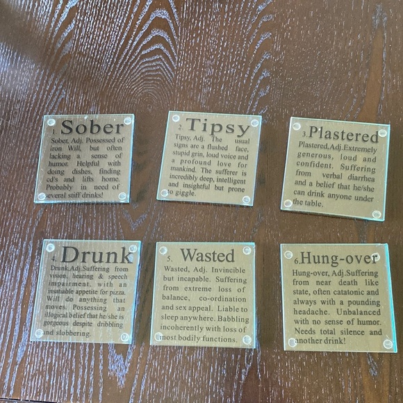 Bar Drink Coasters - Set of 6 - Glass 4”‎ x 4” - Picture 1 of 6
